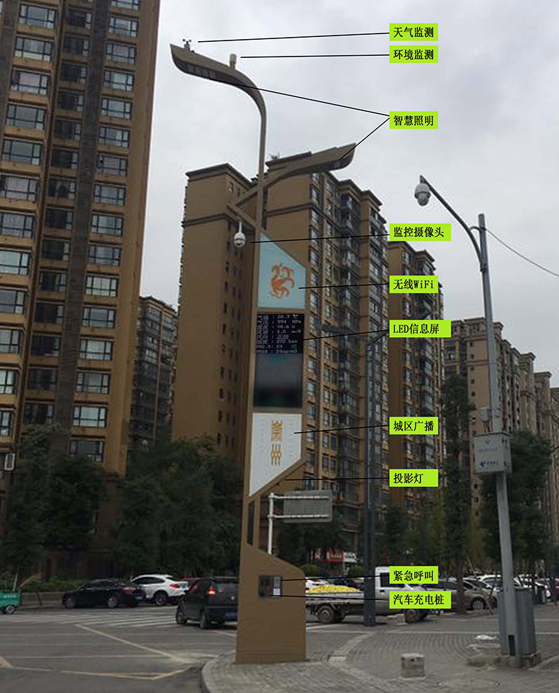 崇州市140余盞智慧路燈建設(shè)完成！TA不僅自帶免費(fèi)wifi和汽車充電樁，還有這些厲害的功能……(圖1)